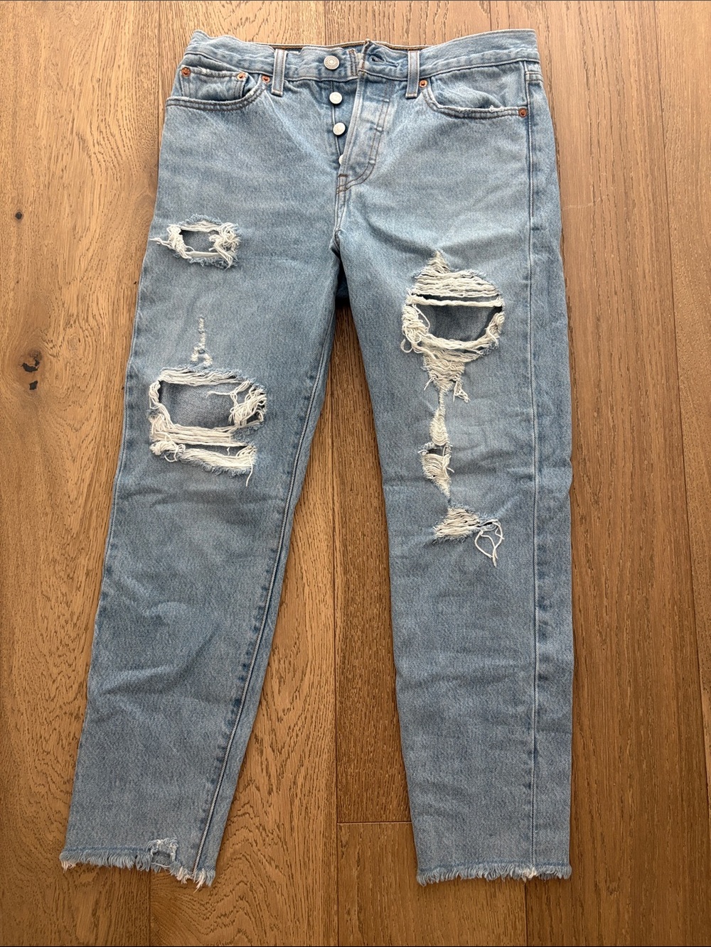 Levi's Light Blue Distressed Cropped Jeans